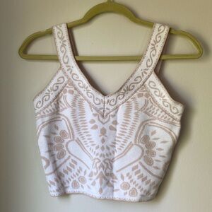 Express Beige and White Patterned Tank Top